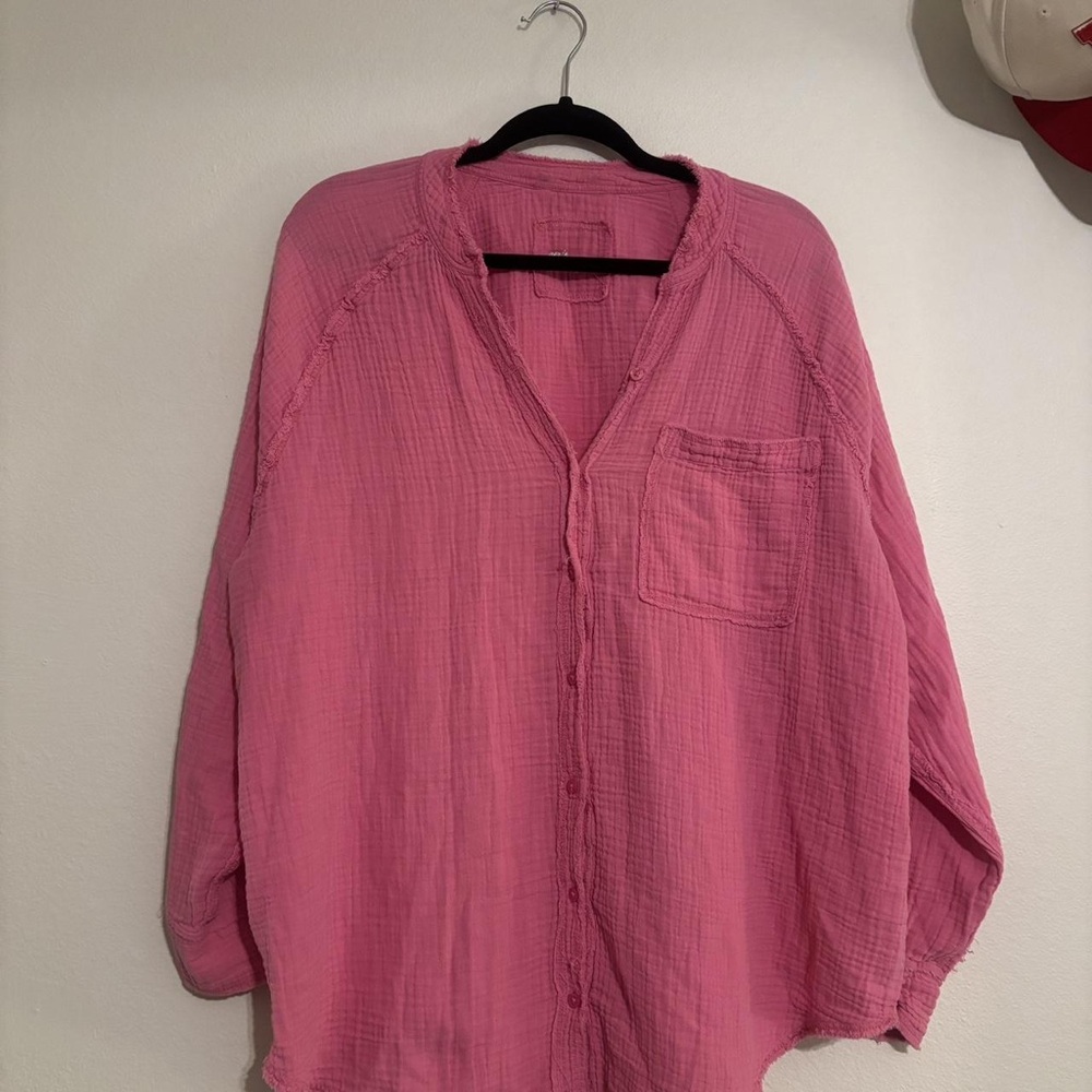 Aerie Men's Vibrant Pink Button Down Shirt